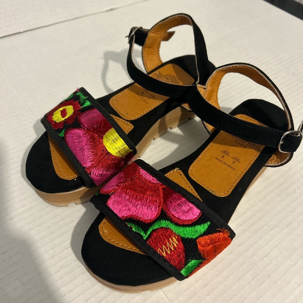 Colorful Embroidered artisan black suede embroidered Sandals